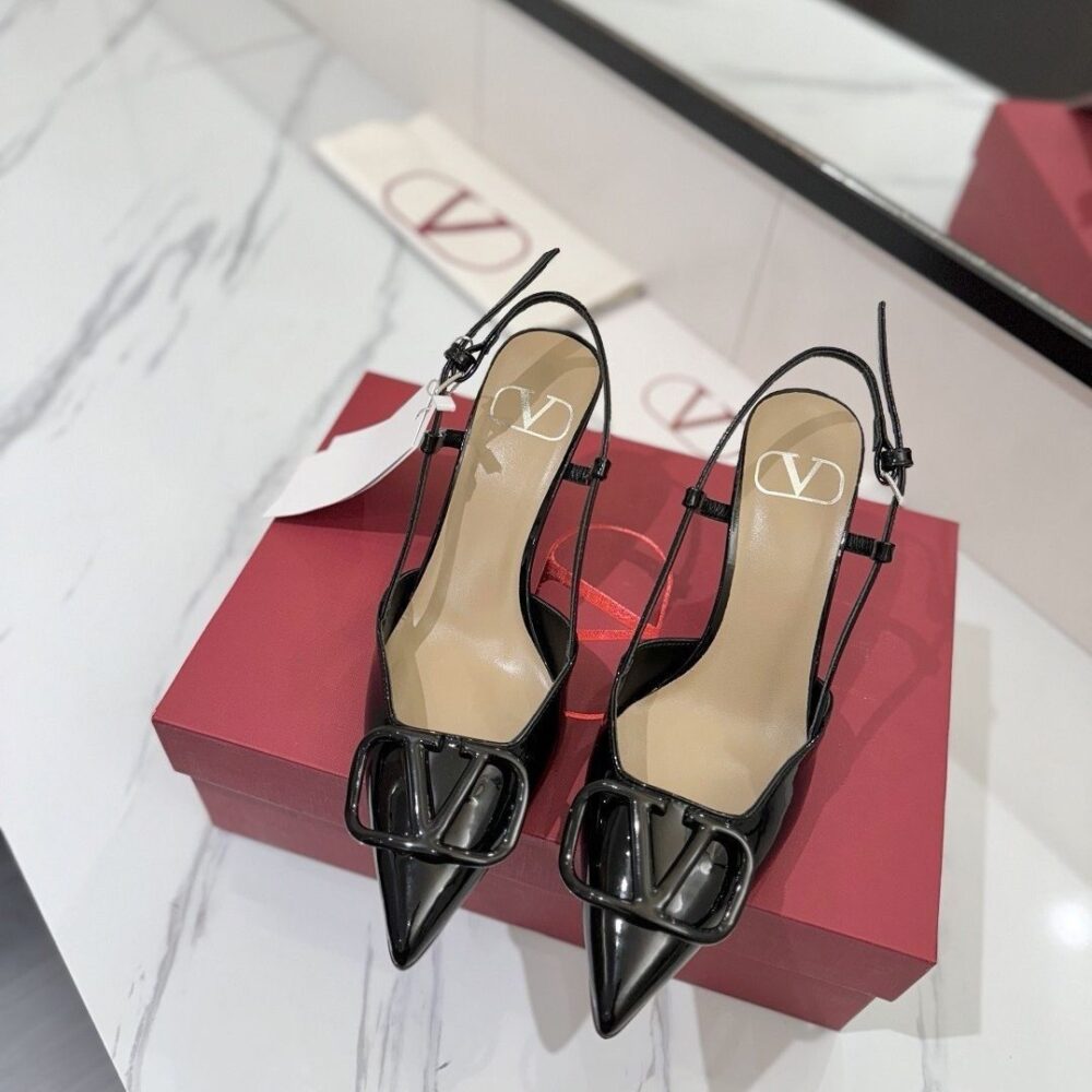 VALENTINO GARAVANI VLOGO SIGNATURE PATENT LEATHER SLINGBACK PUMP BLACK 4W2S0R01TMK 0NO - Image 3