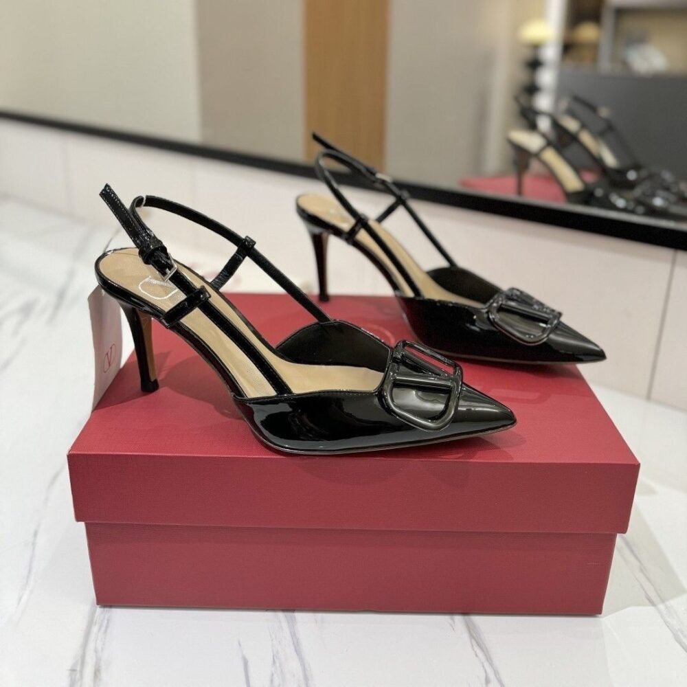 VALENTINO GARAVANI VLOGO SIGNATURE PATENT LEATHER SLINGBACK PUMP BLACK 4W2S0R01TMK 0NO - Image 4
