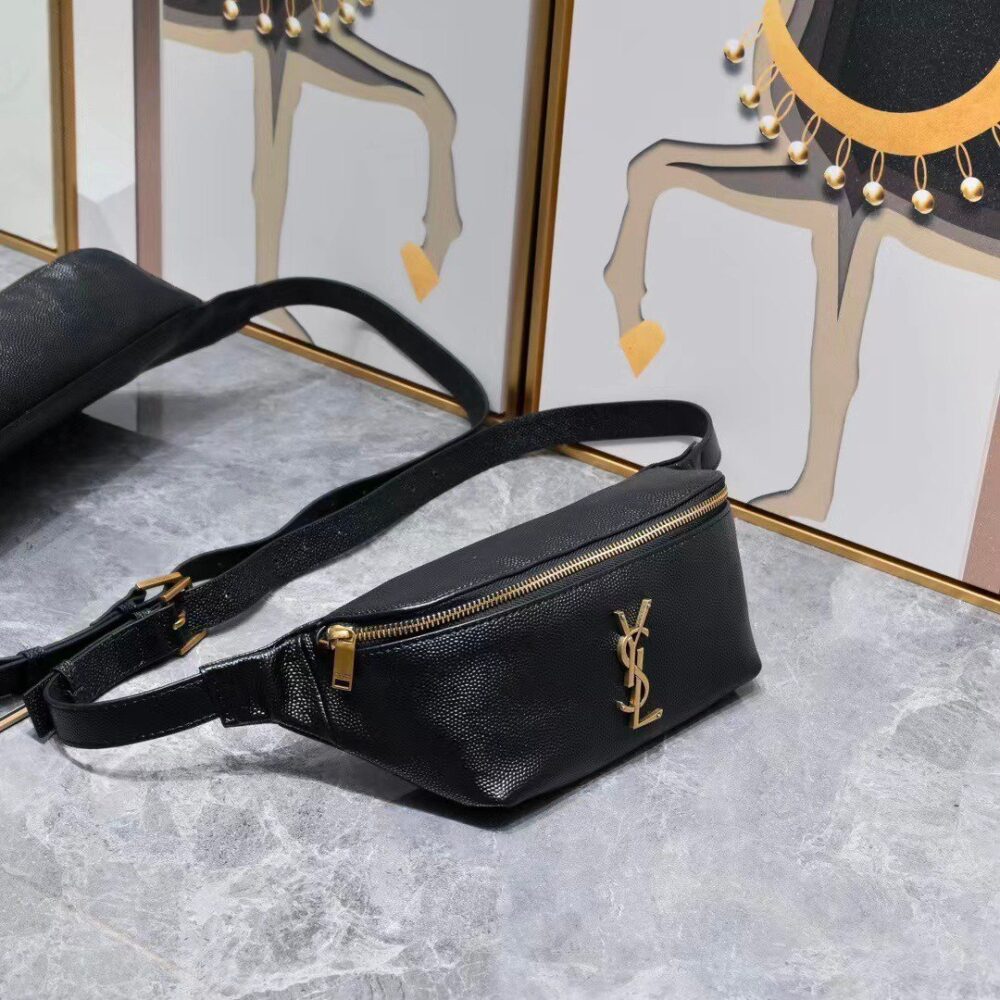 SAINT LAURENT BELT BAG YSL LOGO APPLIQUÉD LEATHER BLACK 25CM - Image 3