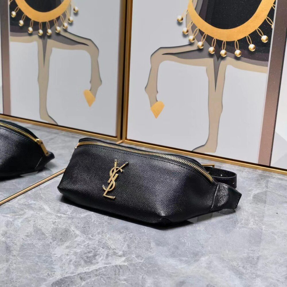 SAINT LAURENT BELT BAG YSL LOGO APPLIQUÉD LEATHER BLACK 25CM - Image 5