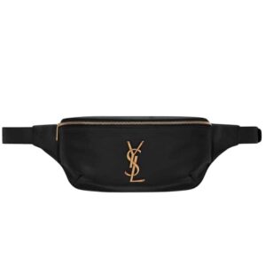 SAINT LAURENT BELT BAG YSL LOGO APPLIQUÉD LEATHER BLACK 25CM