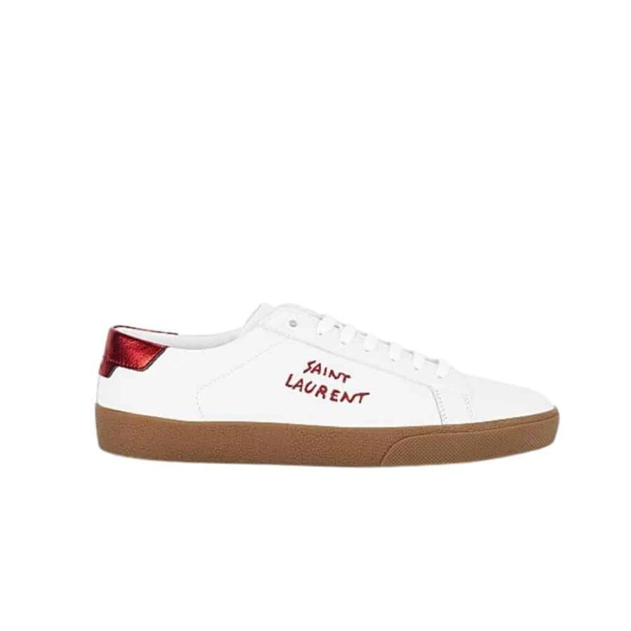 SAINT LAURENT COURT CLASSIC EMBROIDERED SNEAKER WHITE AND RED