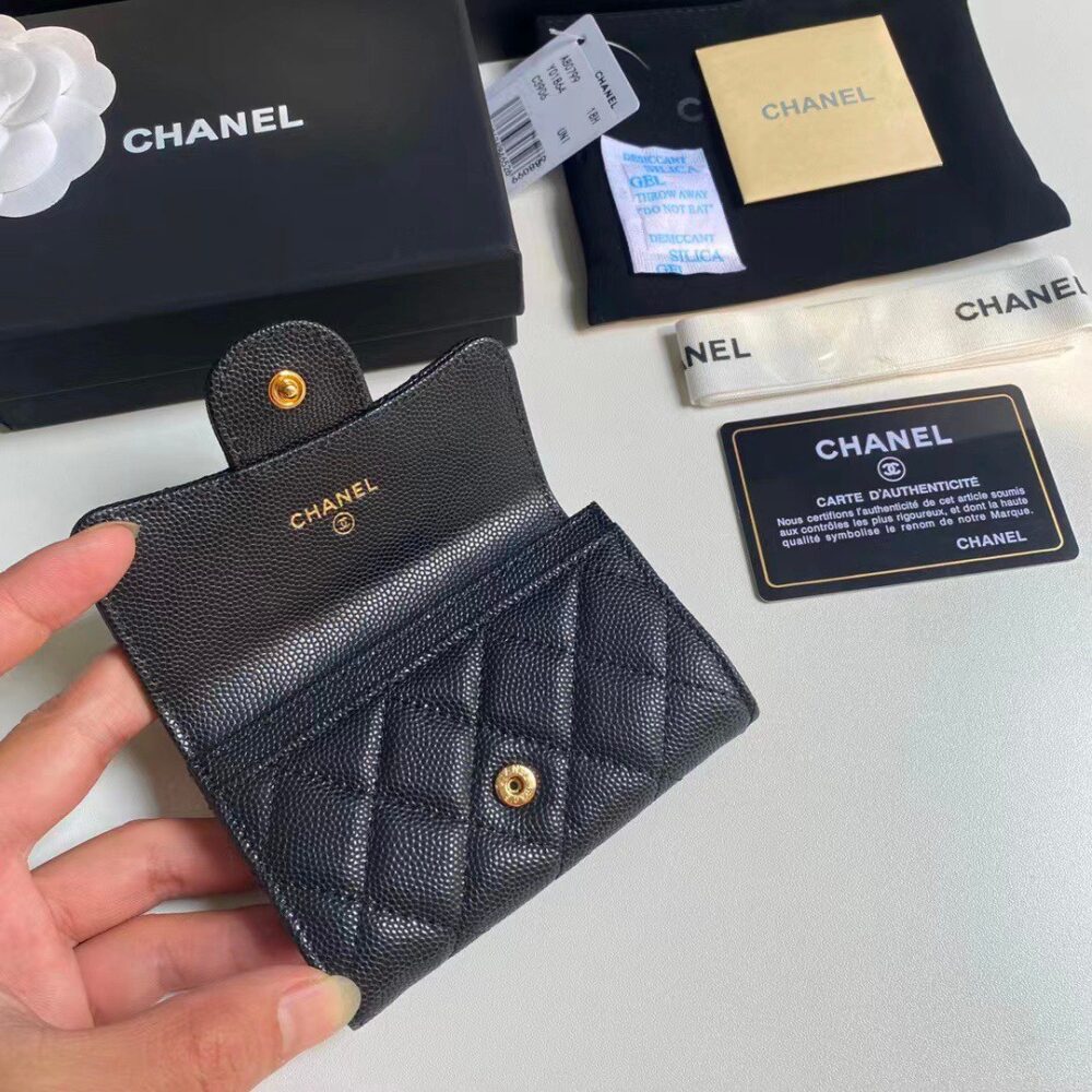 CHANEL CLASSIC CARD HOLDER GRAIN LEATHER BLACK WITH GOLD HARDWARE 11CM AP0214 Y01864 C3906 - Image 6