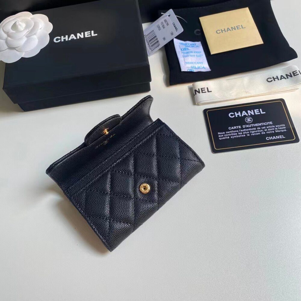 CHANEL CLASSIC CARD HOLDER GRAIN LEATHER BLACK WITH GOLD HARDWARE 11CM AP0214 Y01864 C3906 - Image 5
