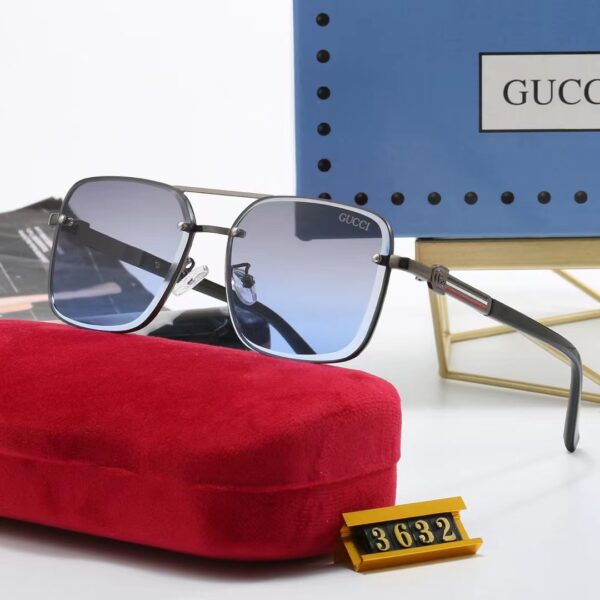 GUCCI SQUARE GRADIENT VINTAGE GOLD METAL SUNGLASSES BLUE - Image 2