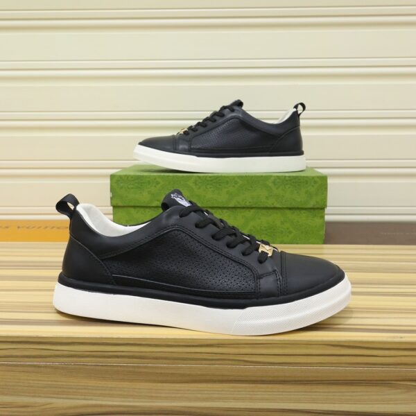 GUCCI MEN’S PLATFORM SNEAKERS LEATHER BLACK AND BLACK EDGE - Image 2
