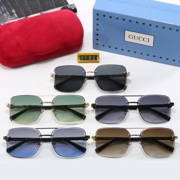 GUCCI SQUARE GRADIENT VINTAGE GOLD METAL SUNGLASSES BLUE - Image 3