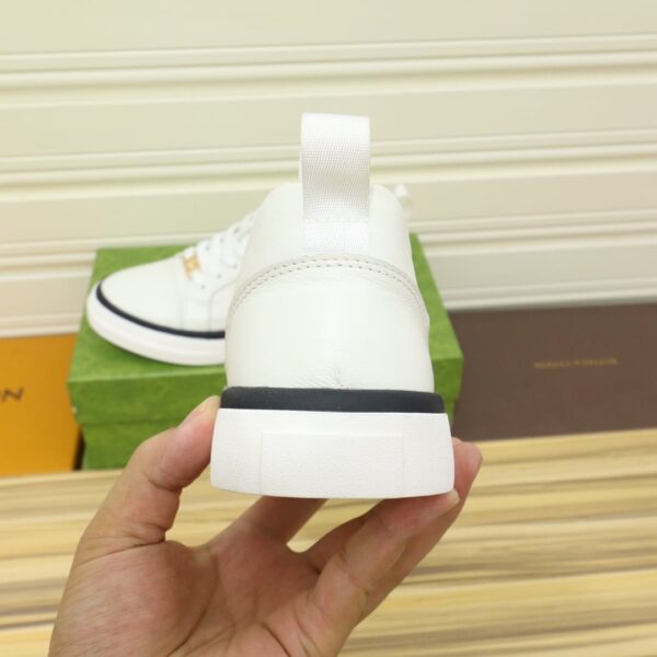 GUCCI MEN’S PLATFORM SNEAKERS LEATHER WHITE WITH BLACK EDGE - Image 6