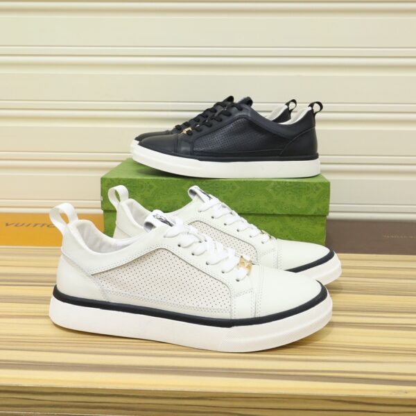 GUCCI MEN’S PLATFORM SNEAKERS LEATHER WHITE WITH BLACK EDGE - Image 7