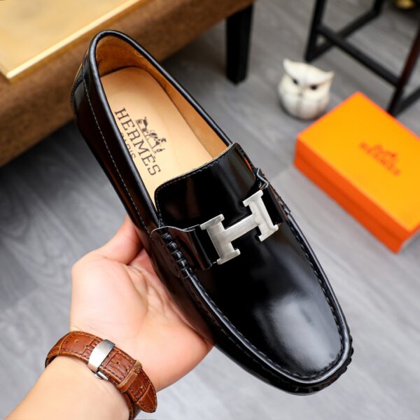 HERMES MEN'S LOAFER MOCCASIN POLISH LEATHER WITH H SILVER IN BLACK - Image 3