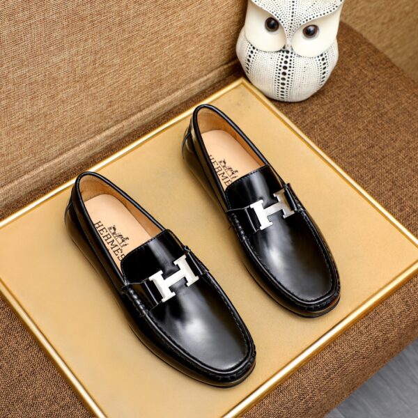 HERMES MEN'S LOAFER MOCCASIN POLISH LEATHER WITH H SILVER IN BLACK - Image 2