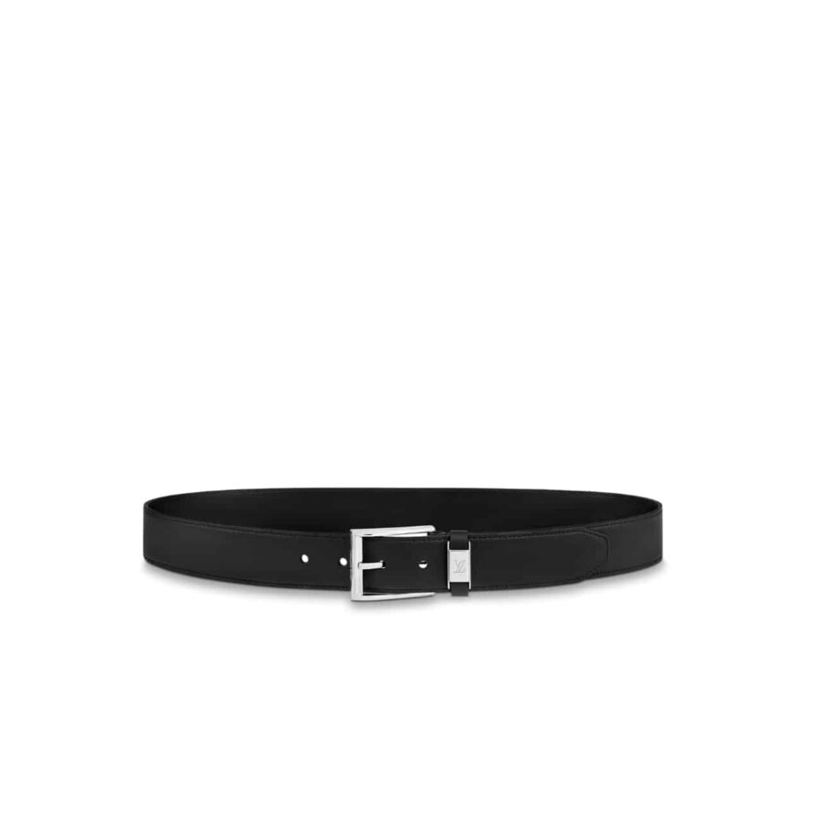 LOUIS VUITTON LV CITY PIN BELT SILVER HARDWARE BLACK 35MM M0542S