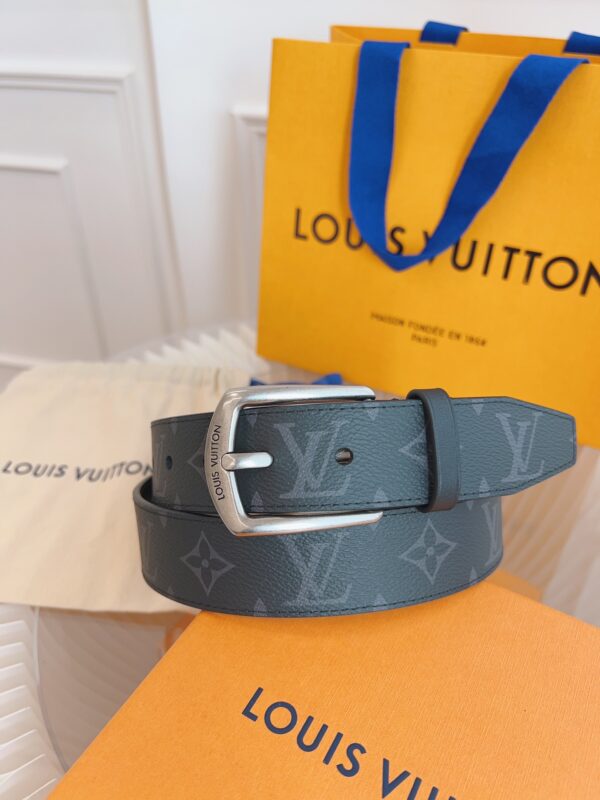 LOUIS VUITTON BELT MONOGRAM LEATHER BLACK SILVER HARDWARE 35MM - Image 4