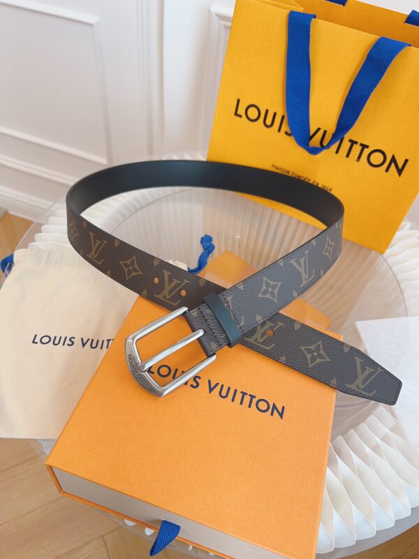 LOUIS VUITTON BELT MONOGRAM LEATHER BROWN SILVER HARDWARE 35MM - Image 4