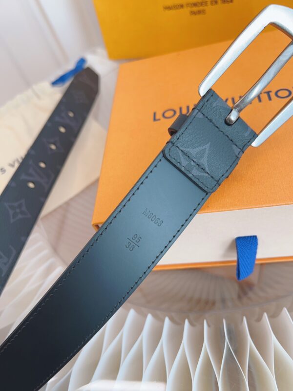LOUIS VUITTON BELT MONOGRAM LEATHER BLACK SILVER HARDWARE 35MM - Image 6