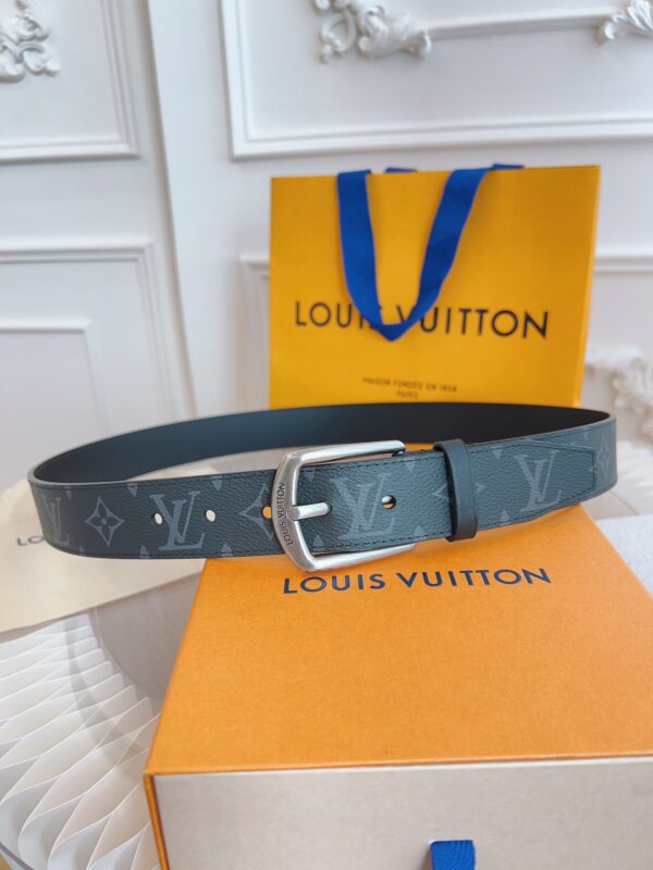 LOUIS VUITTON BELT MONOGRAM LEATHER BLACK SILVER HARDWARE 35MM - Image 8