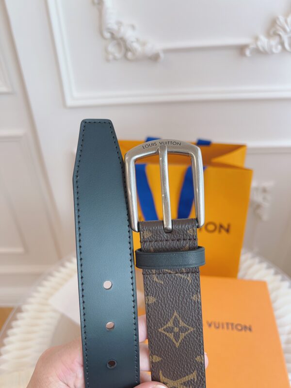 LOUIS VUITTON BELT MONOGRAM LEATHER BROWN SILVER HARDWARE 35MM - Image 6