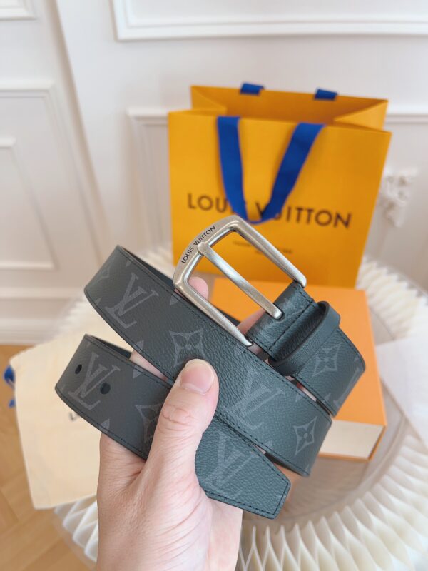 LOUIS VUITTON BELT MONOGRAM LEATHER BLACK SILVER HARDWARE 35MM - Image 10