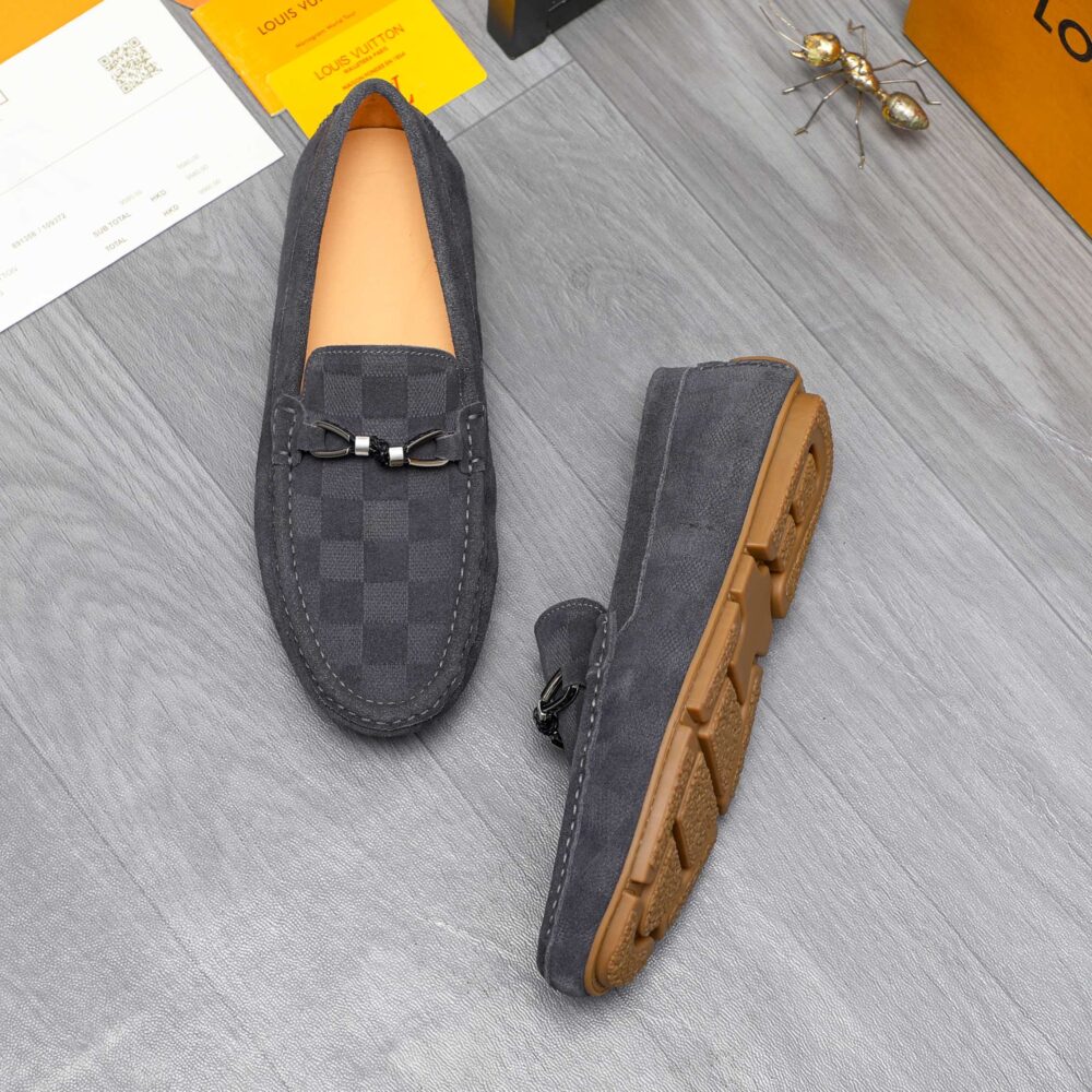 LOUIS VUITTON LV DAMIER SUEDE LEATHER LOAFERS IN GREY - Image 9