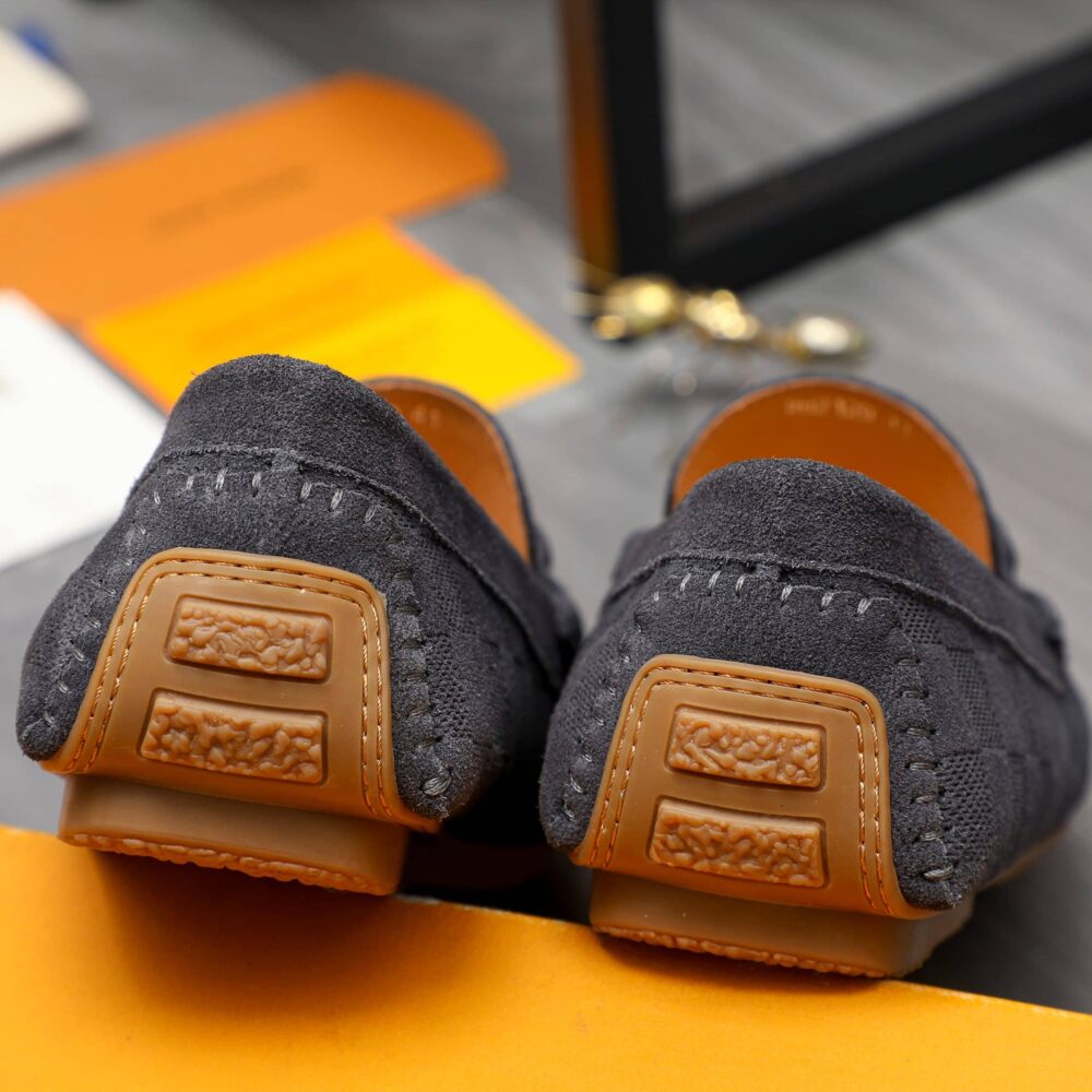 LOUIS VUITTON LV DAMIER SUEDE LEATHER LOAFERS IN GREY - Image 8