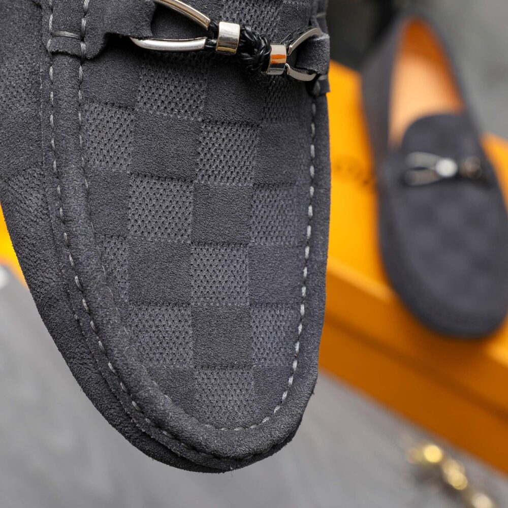 LOUIS VUITTON LV DAMIER SUEDE LEATHER LOAFERS IN GREY - Image 7