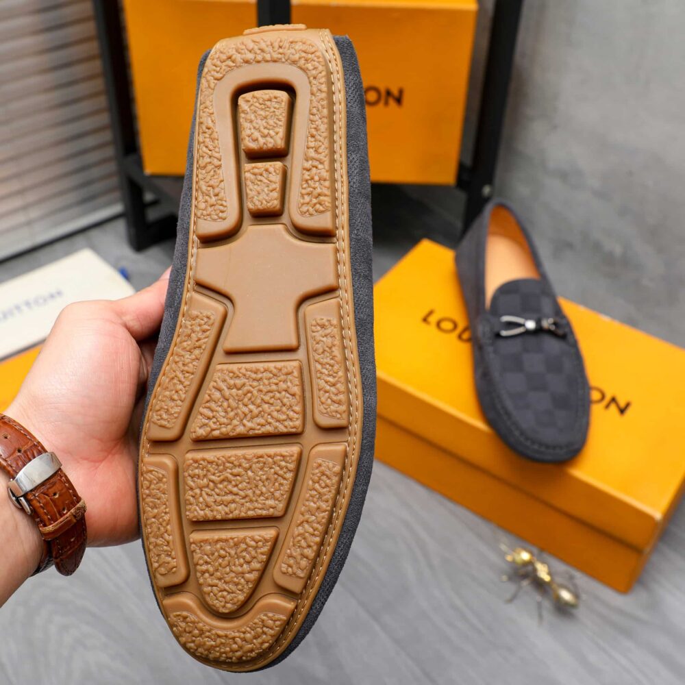 LOUIS VUITTON LV DAMIER SUEDE LEATHER LOAFERS IN GREY - Image 6