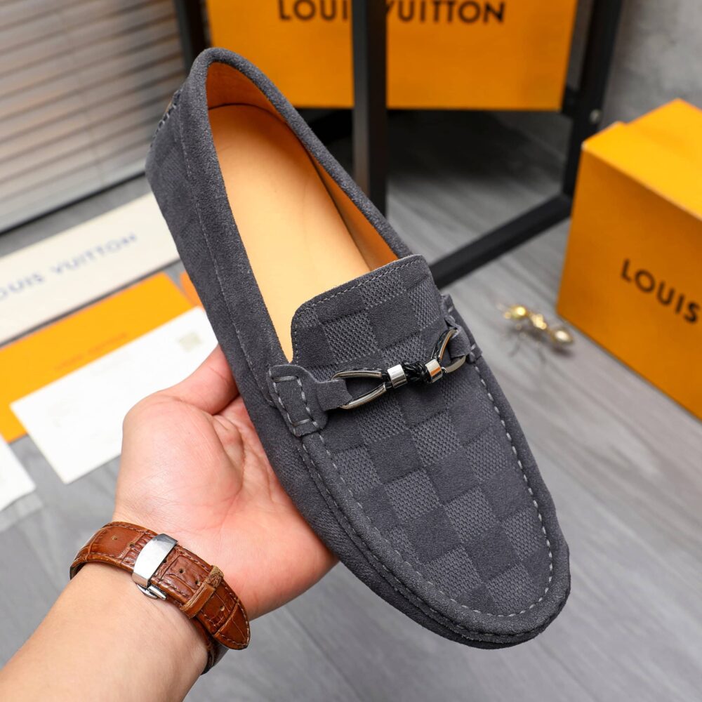 LOUIS VUITTON LV DAMIER SUEDE LEATHER LOAFERS IN GREY - Image 5