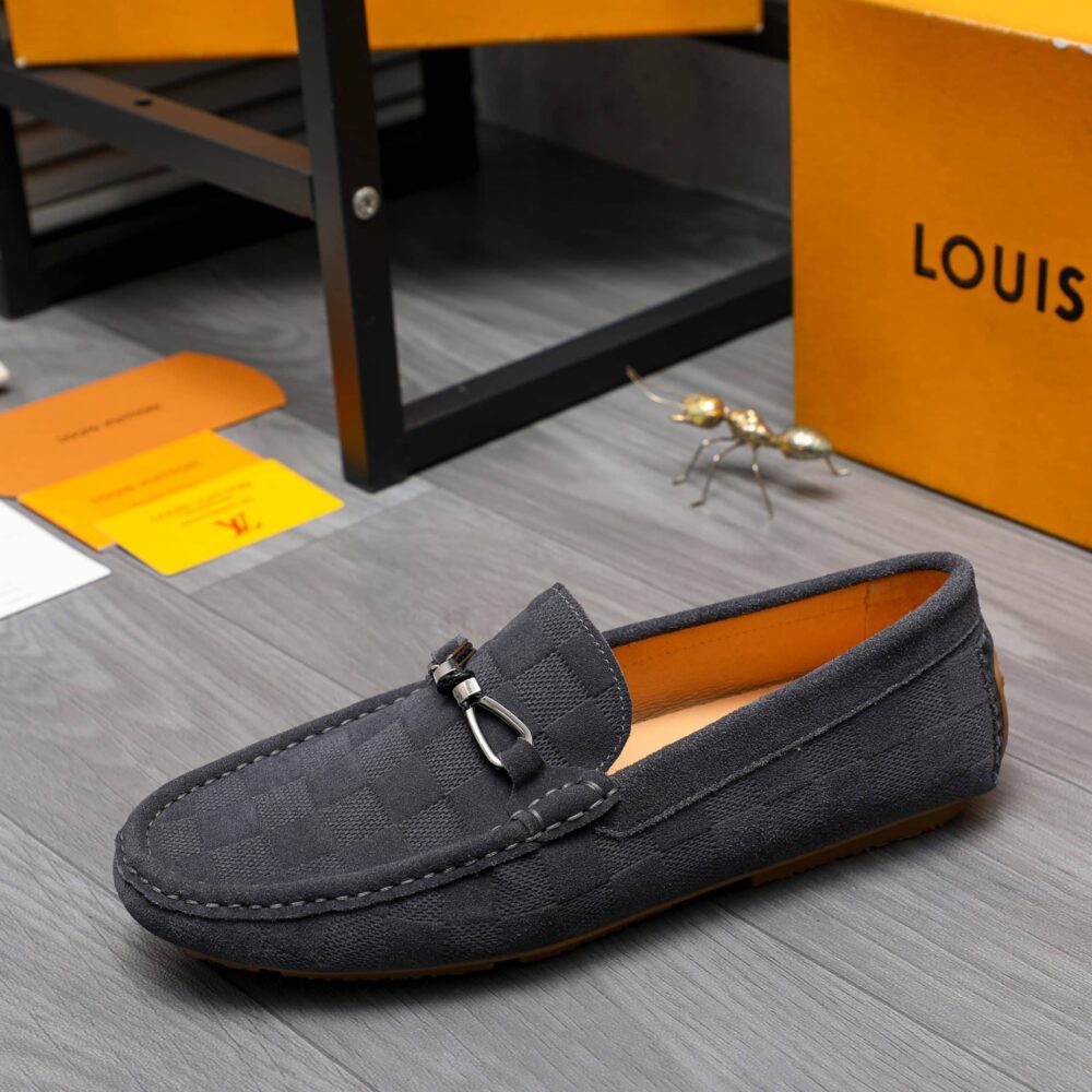 LOUIS VUITTON LV DAMIER SUEDE LEATHER LOAFERS IN GREY - Image 4
