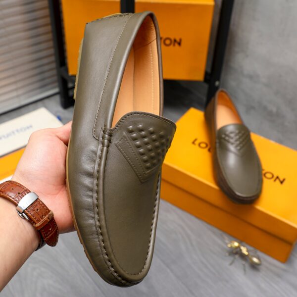 LOUIS VUITTON LOAFERS EMBOSSED LEATHER MOCCASIN DARK GREEN - Image 4