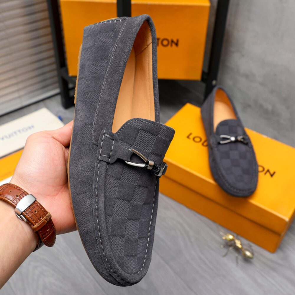 LOUIS VUITTON LV DAMIER SUEDE LEATHER LOAFERS IN GREY - Image 3