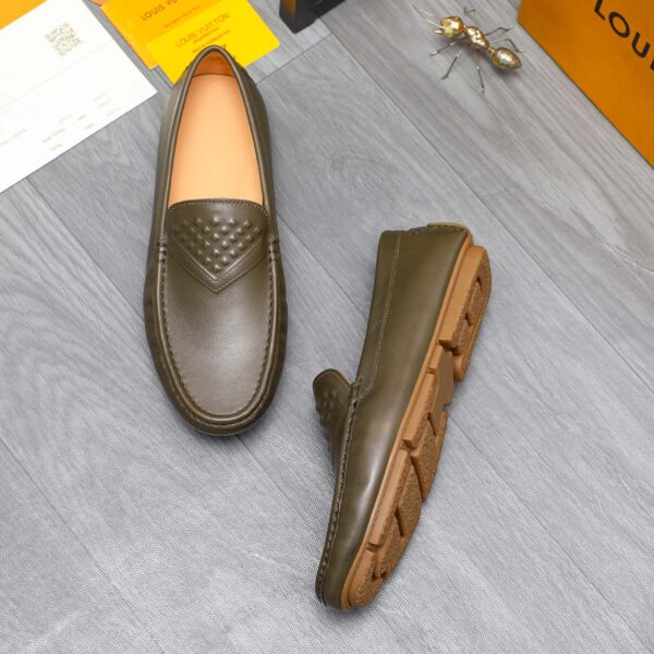 LOUIS VUITTON LOAFERS EMBOSSED LEATHER MOCCASIN DARK GREEN - Image 3
