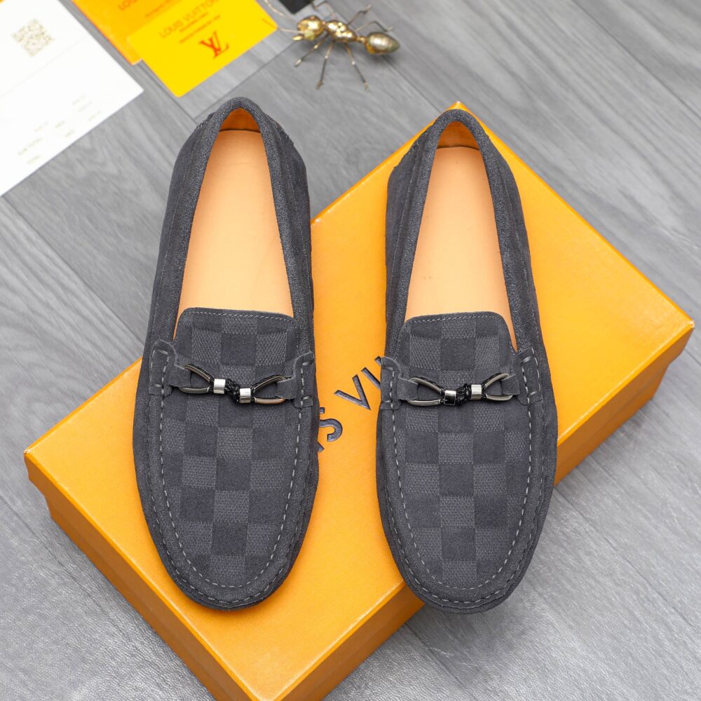 LOUIS VUITTON LV DAMIER SUEDE LEATHER LOAFERS IN GREY - Image 2