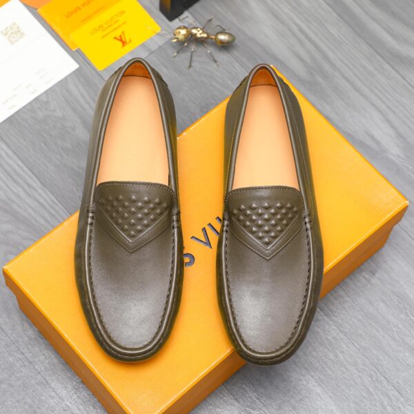 LOUIS VUITTON LOAFERS EMBOSSED LEATHER MOCCASIN DARK GREEN - Image 2