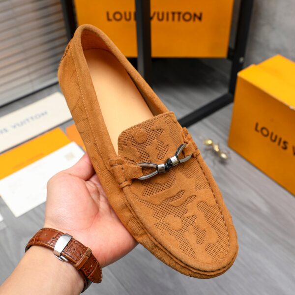 LOUIS VUITTON LEATHER LOAFERS FOR MEN SILVER HARDWARE BROWN - Image 2