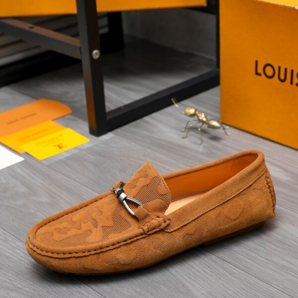 LOUIS VUITTON LEATHER LOAFERS FOR MEN SILVER HARDWARE BROWN - Image 5
