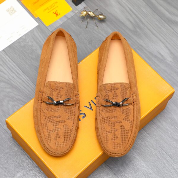 LOUIS VUITTON LEATHER LOAFERS FOR MEN SILVER HARDWARE BROWN - Image 3