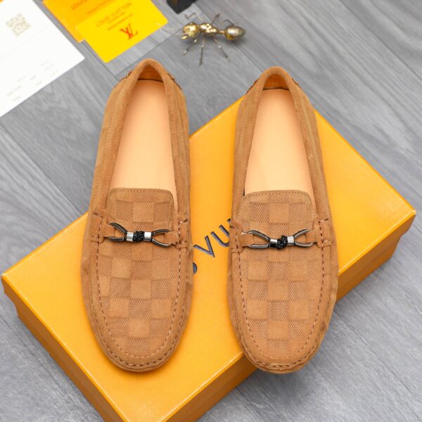 LOUIS VUITTON LV DAMIER SUEDE LEATHER LOAFERS IN TAN - Image 5