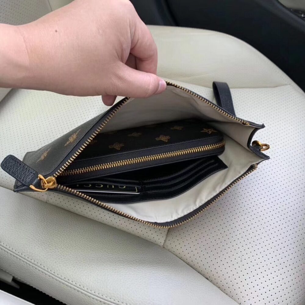 GUCCI BEE STAR LEATHER CLUTCH BLACK 28CM 495066 DJ2KT 8474 - Image 9