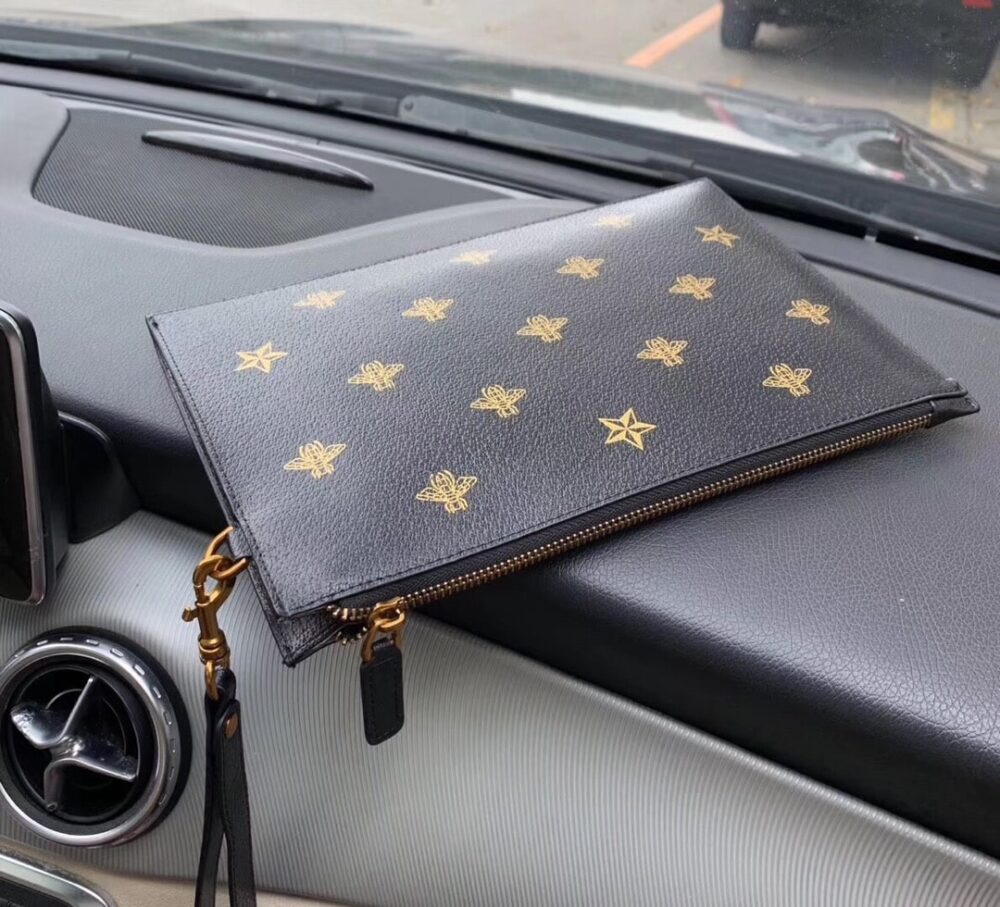 GUCCI BEE STAR LEATHER CLUTCH BLACK 28CM 495066 DJ2KT 8474 - Image 4