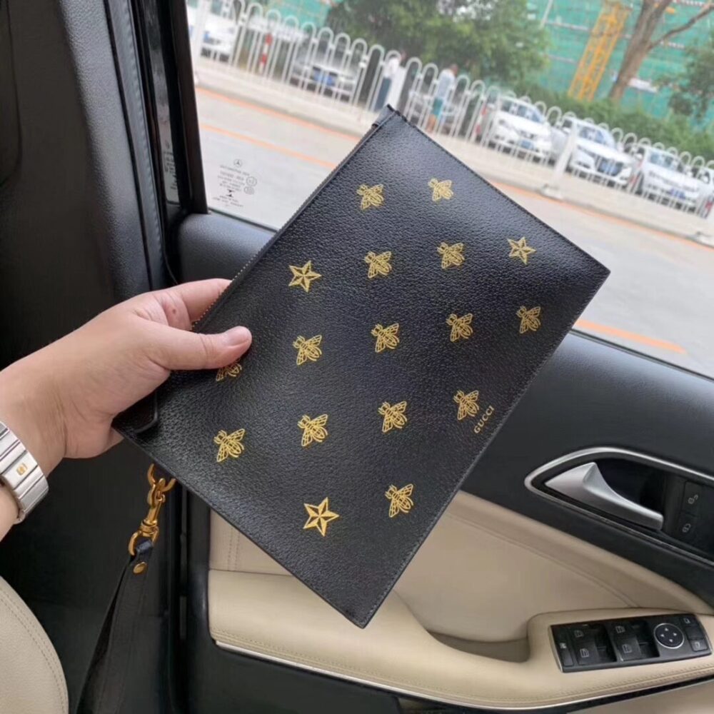GUCCI BEE STAR LEATHER CLUTCH BLACK 28CM 495066 DJ2KT 8474 - Image 3