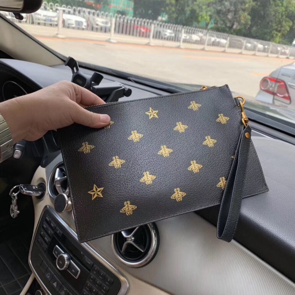 GUCCI BEE STAR LEATHER CLUTCH BLACK 28CM 495066 DJ2KT 8474 - Image 2