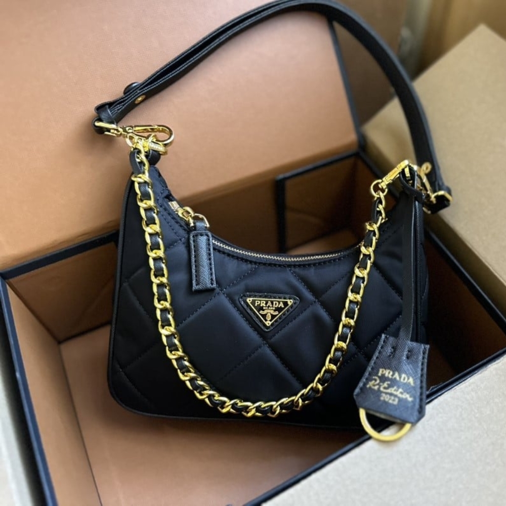 PRADA RE EDITION 1995 CHAÎNE RE NYLON MINI BAG BLACK 22CM 1BC204 2AOS F0002 V QOO - Image 2