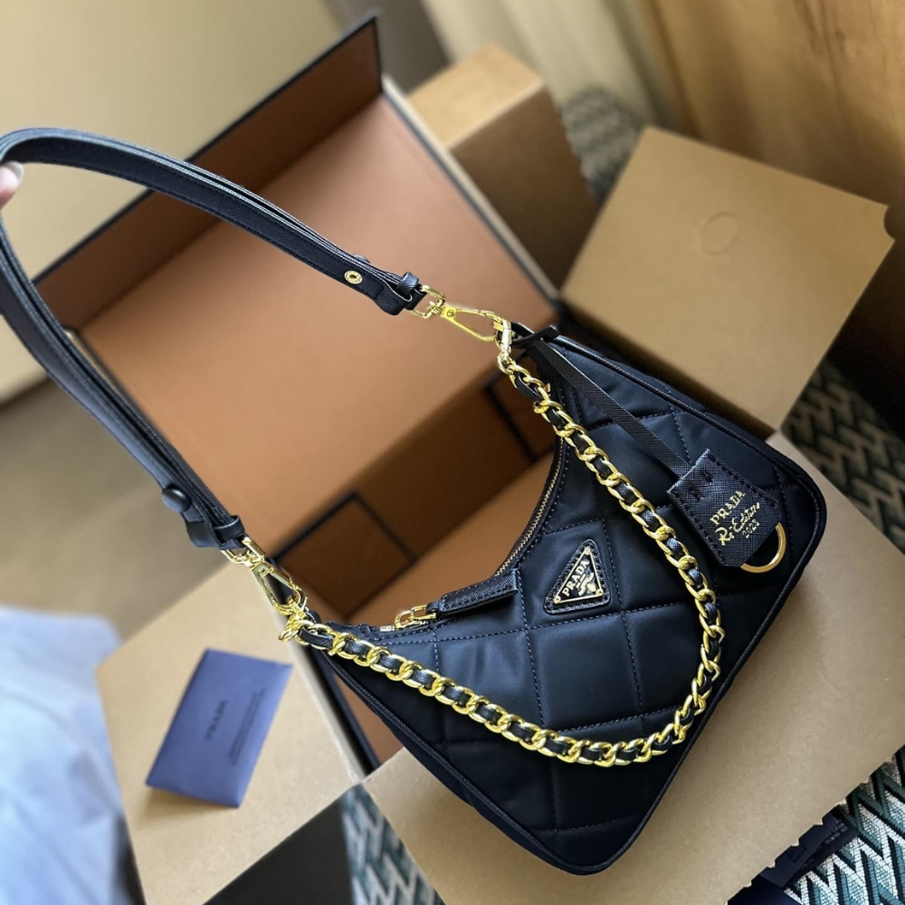 PRADA RE EDITION 1995 CHAÎNE RE NYLON MINI BAG BLACK 22CM 1BC204 2AOS F0002 V QOO - Image 3