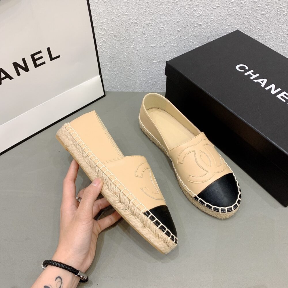 CHANEL CC ESPADRILLES SLIP ON SHEEPSKIN BEIGE BLACK G29762 X01000 C0204 - Image 2