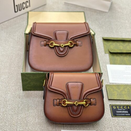 Alternative view of Gucci Lady Web Hand Stained Leather Shoulder Bag In Brown 25Cm 380573 B012A 2574