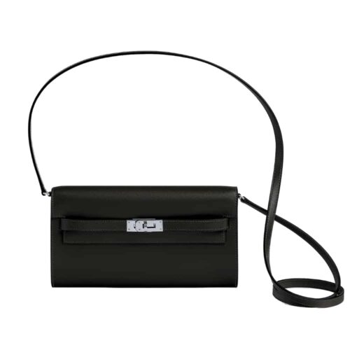 Hermes Kelly Classique To Go Wallet Black Silver Hardware 19Cm H080253Ck89