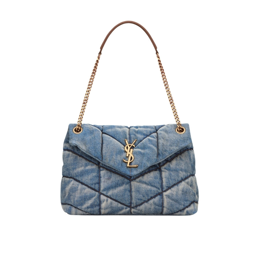 SAINT LAURENT PUFFER MEDIUM IN SUEDE AND DENIM 28CM 5774752PT674575