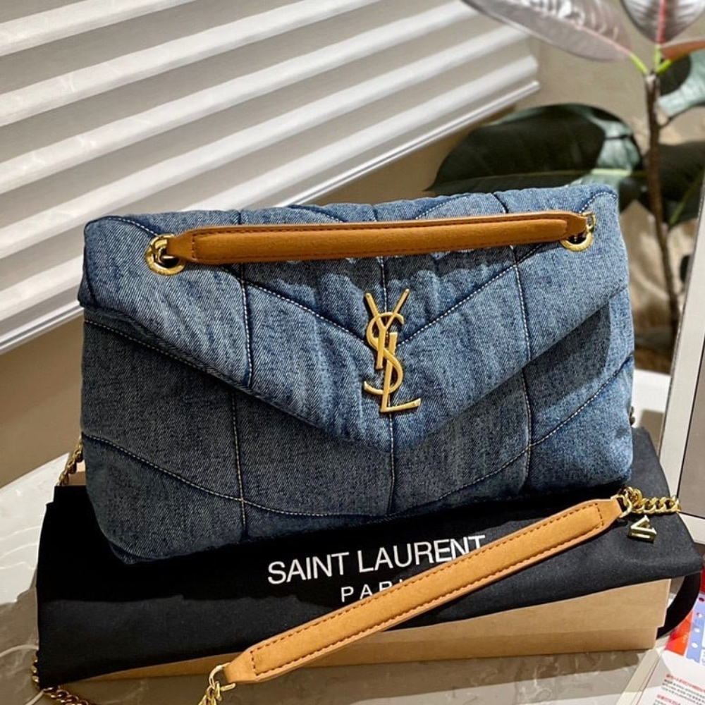 SAINT LAURENT PUFFER MEDIUM IN SUEDE AND DENIM 28CM 5774752PT674575 - Image 2