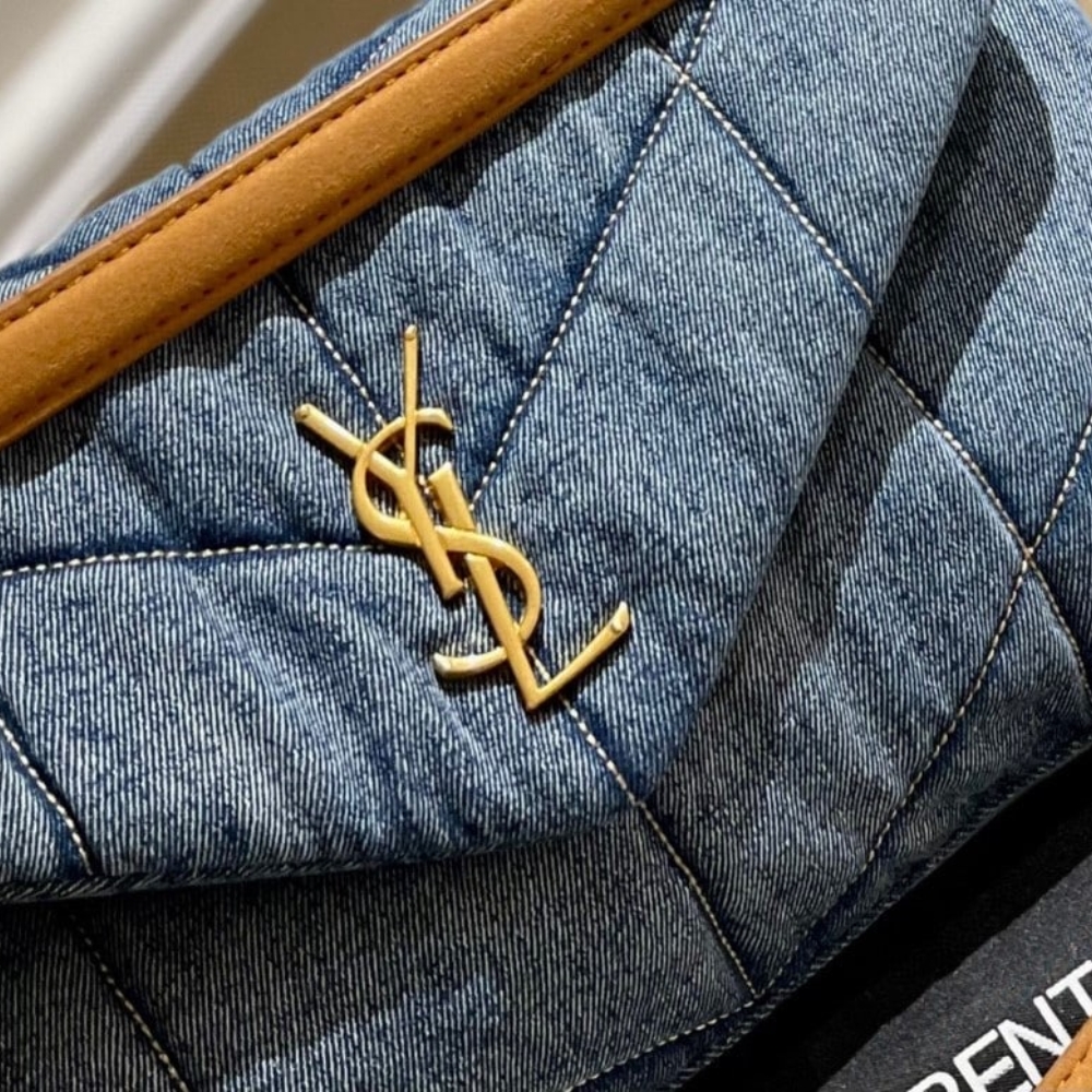 SAINT LAURENT PUFFER MEDIUM IN SUEDE AND DENIM 28CM 5774752PT674575 - Image 4