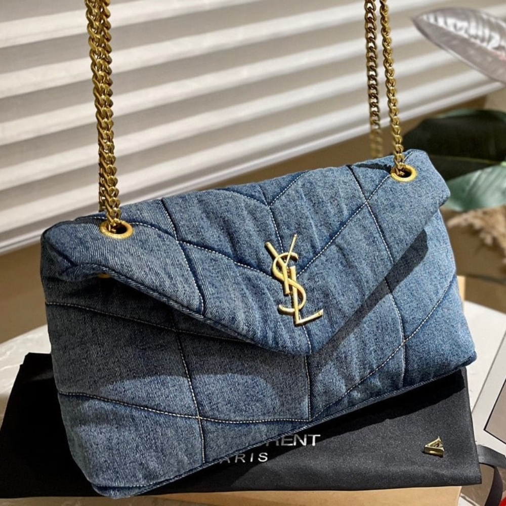 SAINT LAURENT PUFFER MEDIUM IN SUEDE AND DENIM 28CM 5774752PT674575 - Image 5